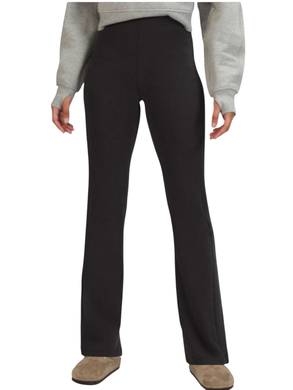 Lululemon Brushed Softstreme Black Ribbed Zip Flared Pants Women's 0